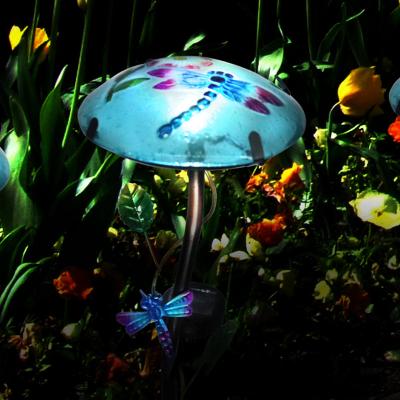 China Solar LED Garden Stakes Light Art Decor Liffy Garden Decor Mushroom Outdoor Decorative Metal Frosted Glass for sale