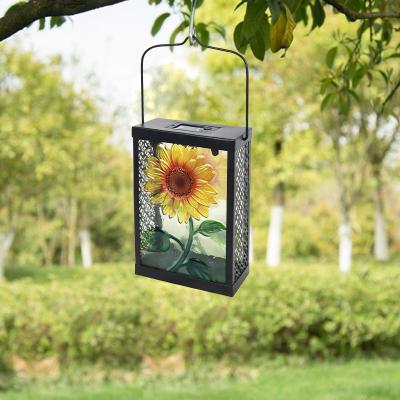 China 2022 New Butterfly Garden Solar Light Hand Glass Sunflower Painting Solar Lantern for sale