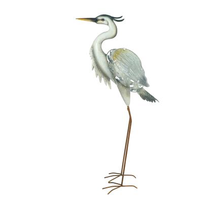 China Art Decor Outdoor Decor White Heron Statue Yard Solar Accessories Multiple Colors Solar Metal Lights Garden Statue for sale