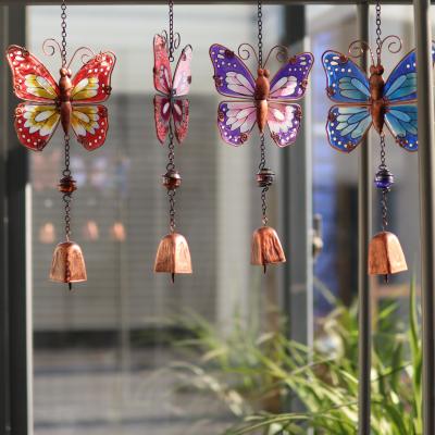 China Country Liffy Set of 4 Garden Decor Decoration Metal Butterfly Bell Indoor Indoor Outdoor Glass Hanging for sale