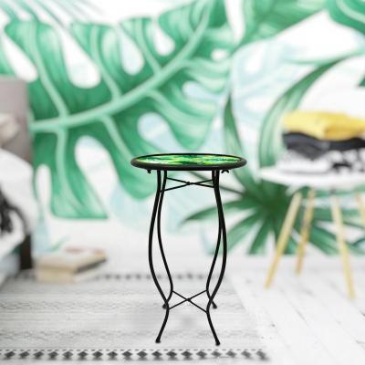 China Country 12 Inches Garden Round Shape Fern Indoor And Outdoor Tropical Green Hand-painting Glass Plant Stand for sale