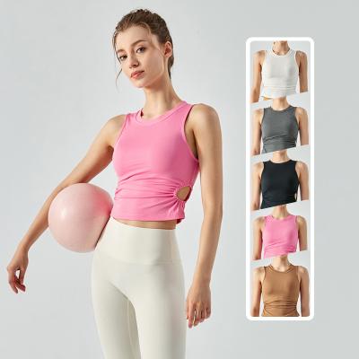 China New Style Sportswear Breathable Gym Wear Yoga Fitness Hollow Good Quality Breathable Pleated Vest Ribbed Tank Top Women for sale