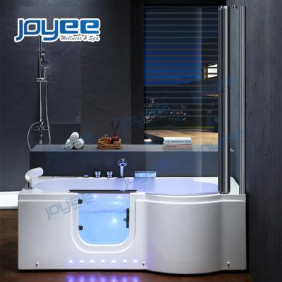 China JOYEE (left skirt) good quality double side skirt bathroom elderly spa soaking tub with glass screen disable person whirlpool jets walk in massage bathtub for sale