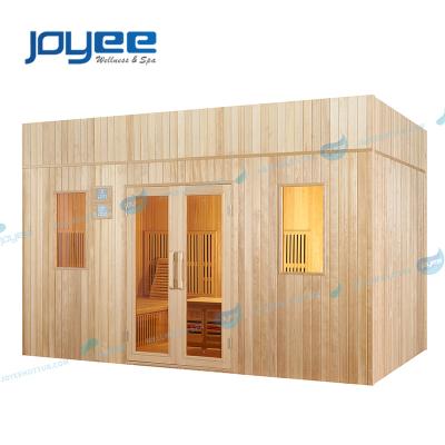 China Large Size Indoor Wooden Dry Bath Computer Control Panel JOYEE 6 People Hemlock Sauna Free Far Infrared Room with Heater Board for sale