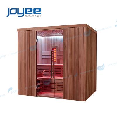 China JOYEE Computer Control Panel Corner Computer Small Mini Sauna Indoor Home Bath Individual Body Infrared Portable Wooden Hotel Apartment Sauna for sale