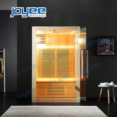 China JOYEE Computer Control Panel Hemlock Red Cedar Rectangle 2 Person Infrared Carbon Wood Home Infrared Sauna Room Small for sale