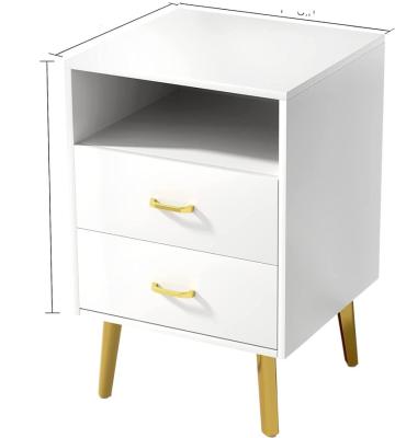 China Searun industrial cheap contemporary simple wooden nightstand white modern bedside lamp table with 2 drawers OEM for sale