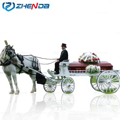 China Yew White Four Wheeled White Horse-Drawn Burial Carriage Horse-Drawn Cemetery Classic Coffin Carriage for sale