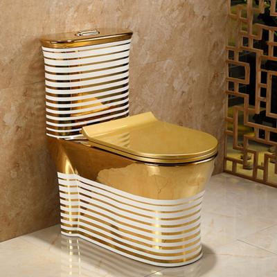 China Double-Flow Popular High Quality Sanitary Ware Luxury Bathroom WC Gold Plated Gold Plated One-Piece Toilet for sale