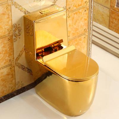 China Floor Standing Bathroom Double-flow Design Bathroom Toilet Gold High Temperature WC Luxury Gold One-piece Toilet for sale