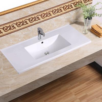 China Best Wash Basin Easy Clean Selling Hot Rectangular Slim Edge Vanity Top Ceramic Bathroom Cabinet Sink Cabinet Wash Basin for sale