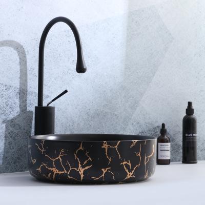 China Easy Clean Marble Sink Hot Sale Marble Pattern Countertop Matte Black Ceramic Bathroom Sinks Countertops Art Hand Wash Basin Countertops for sale