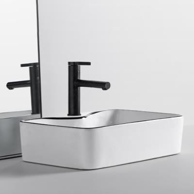 China Art Basin Ceramic Bathroom Vessel Easy Clean Minimalist Rectangular Sink Wash Hand Wash Basin Ceramic for sale