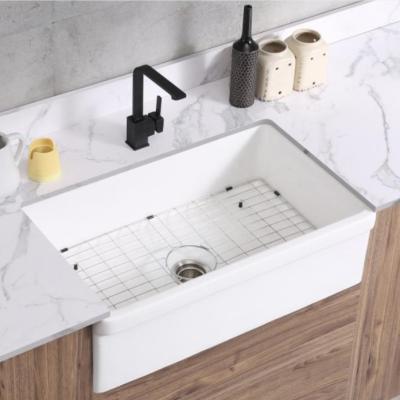 China Modern Single Front Restaurant Sink Apron Bowl Faucet Desgin Kitchen Sinks White Ceramic Farmhouse Sink for sale