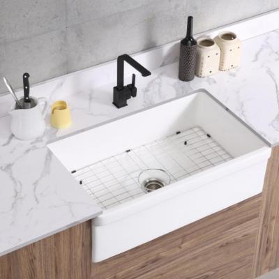 China Without Faucet Premium Commercial Luxury Ceramic Farmhouse Kitchen Sink Apron Solid Outdoor Kitchen Sink for sale