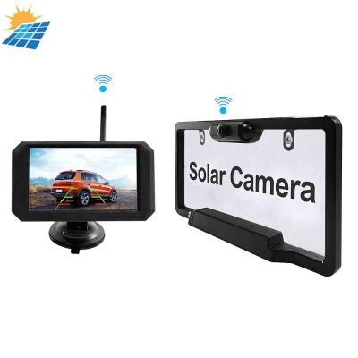 China 628px*582px. 5inch Digital Solar Wireless Car USA License Frame Car Reversing Durable Assist Rear View Camera for sale