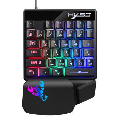 China HXSJ V400RGB Anti-ghosting one-handed membrane keyboard Left-handed mechanical feel eat chicken One-handed backlit keyboard 35 key for sale