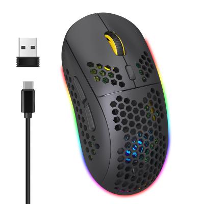 China HXSJ T90 2.4G Wireless Luminous 3D Mouse RGB Gaming TYPE-C Wireless Rechargeable Mouse 750mAh Spot Wholesale for sale