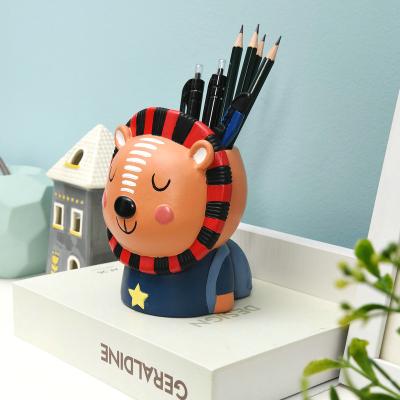 China African Animal Multi-Function Cute Desk Storage Accessories Lion Pen Holder Kids Room Africa Resin Table Cute for sale