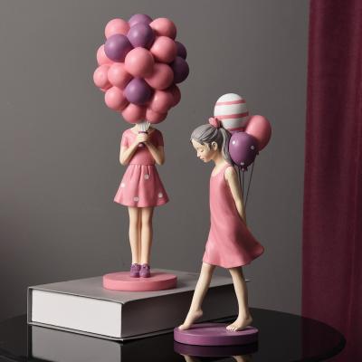 China Nordic Minimalist Large Balloon Group Girl Figurine Kid Girls Cute BedroomTable Ornament Decoration for sale