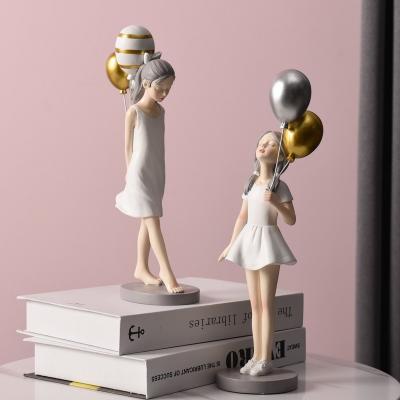 China Art Product Decoration Sculpture Modern Resin Living Room Nordic Minimalist Cute Balloon Girl Figurine Birthday Gift for sale