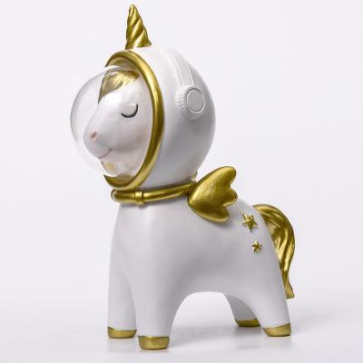 China Resin Unicorn Kid Theme Baby Table Top Art Decorations Set Animal Astronaut Birthday Gift Party Supplies for sale