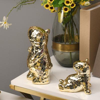 China Morden Art Decor Gold Color Kawaii Style Luxury Morden Ins Style Nordic Ceramic Animal Figurine Bear Figurine Home Decoration Pieces for sale