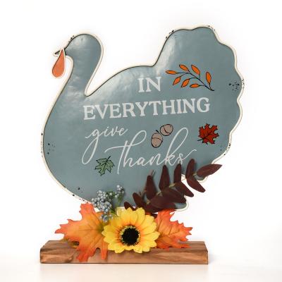 China Bleesing Metal Turkey Word Lawn Yard Sign Garden Fall Harvest Thanksgiving Decor Indoor Outdoor Gift With Wood Base for sale