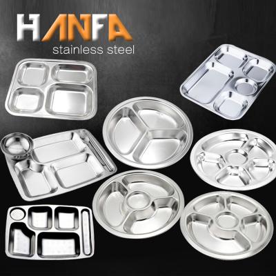 China Sustainable Stainless Steel School Lunch Tray Divider Lunch Plate Children Serving Tray for sale