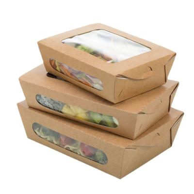 China Disposable Take Away Packaging Bento Box Double Window Disposable Lunch Box Food Noodle Salad French Fries Paper Wrapping Paper for sale