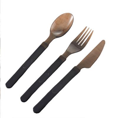 China Disposable Disposable Thickened Plastic Knife and Bifurcate Black Translucent Set of Tableware Western Hot Tea Spoon Travel Cutlery Set for sale