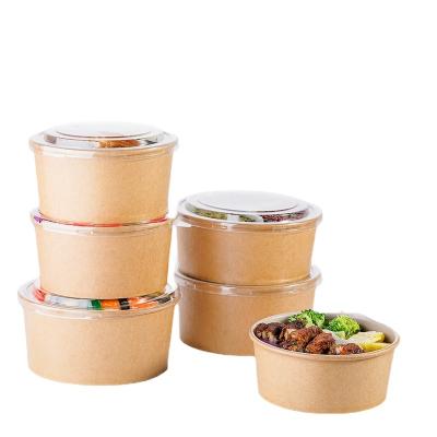 China Disposable Paper Bowl Kraft Disposable Takeout Salad Bowl With Lid Custom for sale