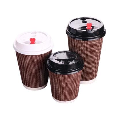 China Ripple Handmade Wall Coffee Paper Cup 8oz 12oz 16oz Disposable Hot Drinks Cup With Lid Customized Factory Wholesale for sale