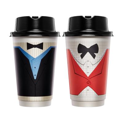 China Disposable Hot Disposable Double Cup Wall Paper Coffee Hot Sale Drinks Cup With Lid Wholesale for sale