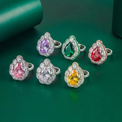 China Vintage Luxury Minimalist Jewelry Multi Color Diamond Rings Shining White Gold Teardrop Plated Zircon Wedding Ring for sale