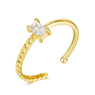 China 2022 Newest Vintage 18K Gold Plating Asymmetry Link Chain Zircon Ring Square Cz Crystal Open Ring for sale