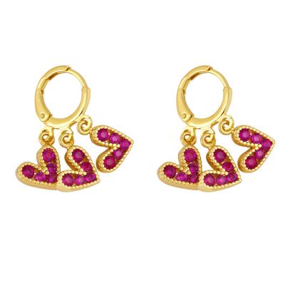 China Vintage Women Party Jewelry Rainbow CZ Cubic Zircon Heart Drop Earrings 18K Gold Plated Circle Heart Crystal Earring for sale