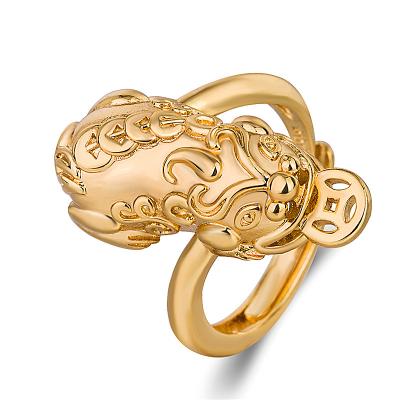 China 2021 New Arrival Fashion Adjustable Gold Coin CLASSIC Retro Pixiu Ring Wealth Good Luck Fengshui Pixiu Ring For Men for sale