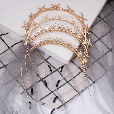 China Shell Wholesale Luxury Crown Bead Diamond Wedding Headband For Women Headband for sale