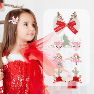 China Fashion Kids Girls Christmas Hair Accessories Bow Hairpin Three-Dimensional Antler Bb Hair Clips for sale