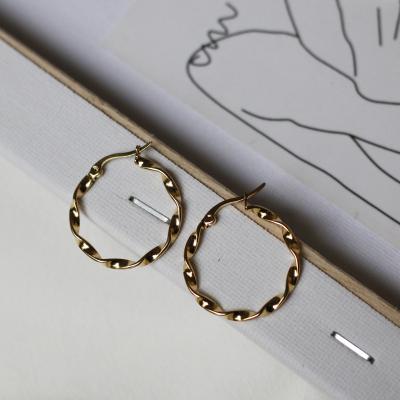 China High Quality Vintage Twist Stainless Steel Hoop Earring 18K Gold Color Rotary Circle Earring For Women for sale