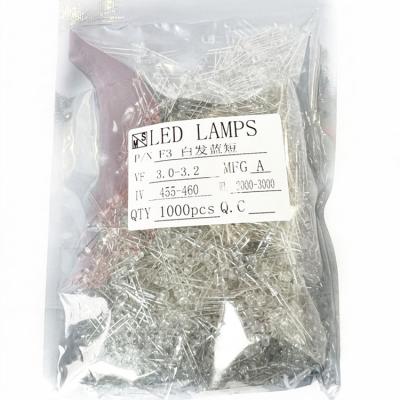 China - F-3 LED LAMPS LED 3MM BLUE THROUGH HOLE 1.8V to 2.0V for sale