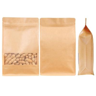 China High Quality Recycled Materials Stand Up Bag Block Bottom Flat Brown Kraft Paper for sale