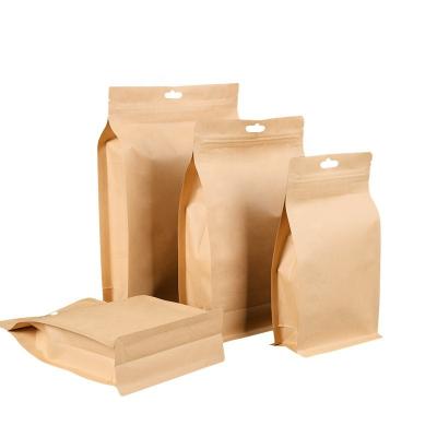 China Recycled Materials Lined Block Bottom Brown Plastic Custom Foil Bag High Quality Plain Kraft Paper for sale