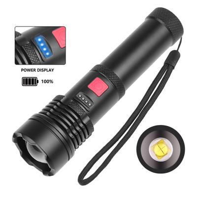 China New Flashlight XHP50 Outdoor Camping Zoom LED Waterproof Flashlight USB Frontier Luminous Rechargeable Smart Electric Display for sale