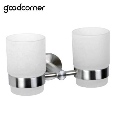 China Traditional Wall Mounted Nickel Brushed SUS304 Stainless Steel Bathroom Accessories Set Double Tumbler Holder for sale