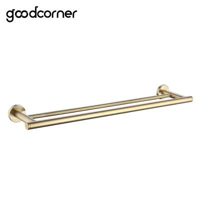 China BACKREST Stainless Steel SS304 Brushed Gold Bathroom Accessories Double Towel Bar for sale