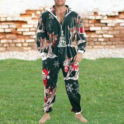 China New Autumn Siamese Men's Reversible Printing Hooded Thin House One Piece Pajamas for sale