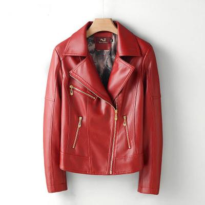 China Viable Red Classic Women's Leather Jacket REAL SHEEPSKIN Women's Leather Jacket Zipper XL-6XL for sale