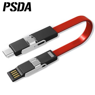 China Key Chain PSDA Cell Phone 4 In 1 Usb Cable Magnetic Short Cable Power Bank Charge For Usb Micro C Type Smartphone Tie Down Usbc PD Charger Cable for sale